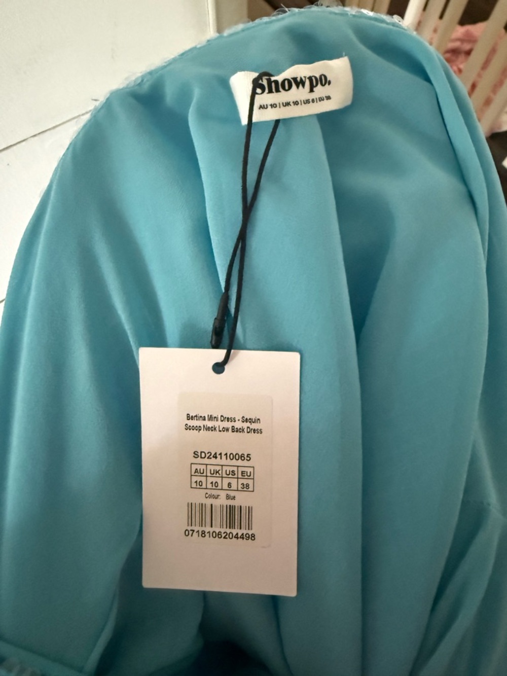 Light Blue Sequin Long Sleeve Mini Dress - Picture 7 of 7